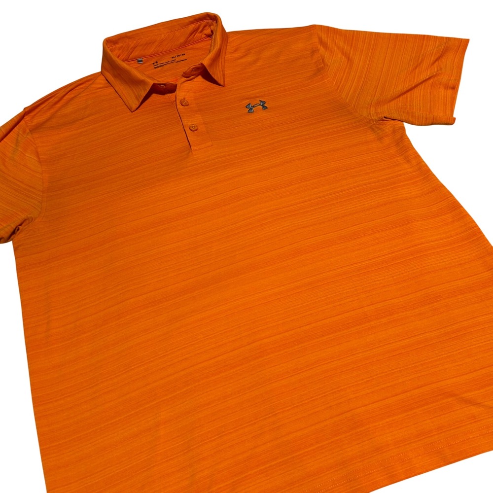 Under Armour Polo Shirt Mens XL Orange HeatGear Loose Fit Space Dye Short Sleeve